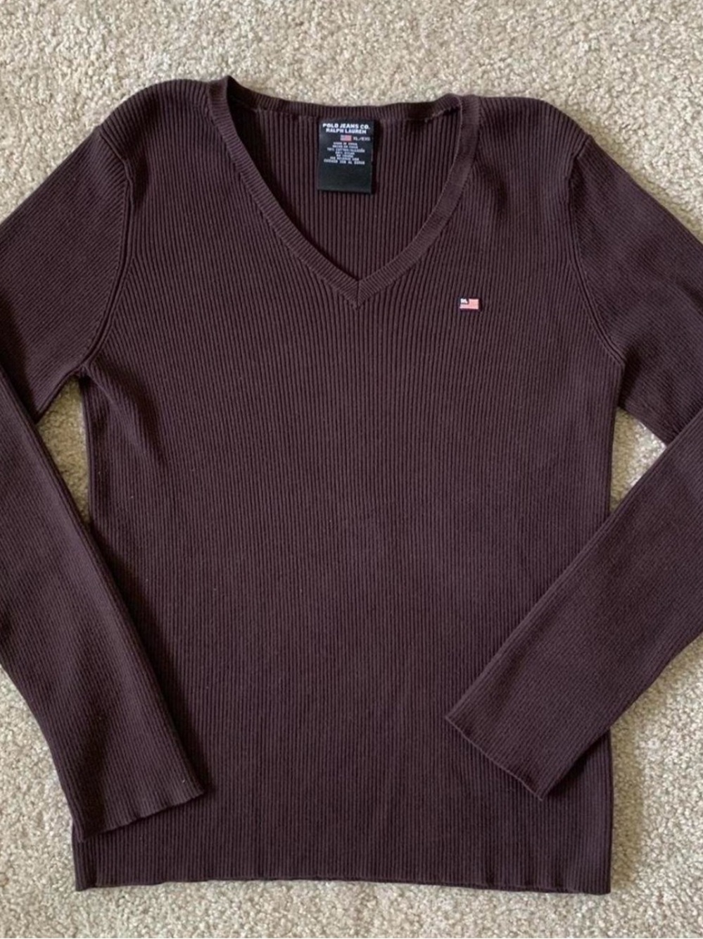 brown polo jeans co. ralph lauren v neck ribbed sweater